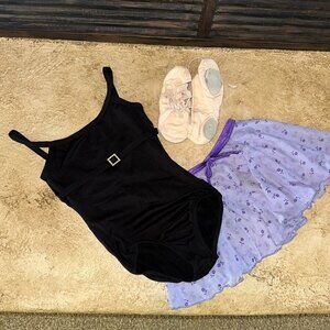 Leotard, skirt, and ballet slippers for child